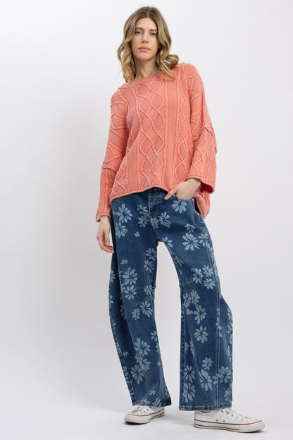 "Bouquet Barrels" Flower Print Barrel Jeans