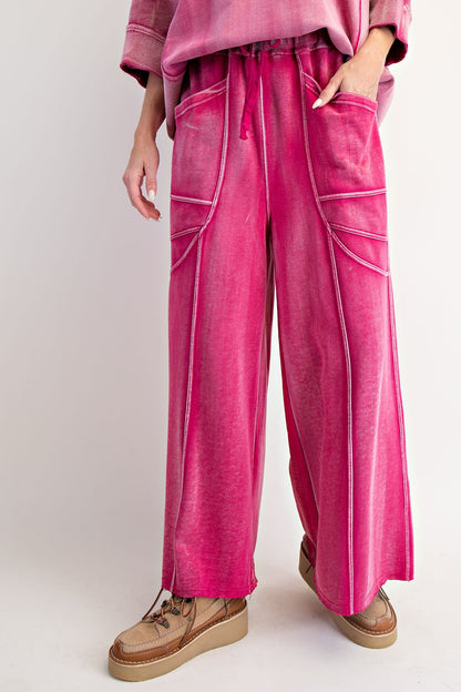 "Margot" Wide Leg French Terry Pants in Fuchsia