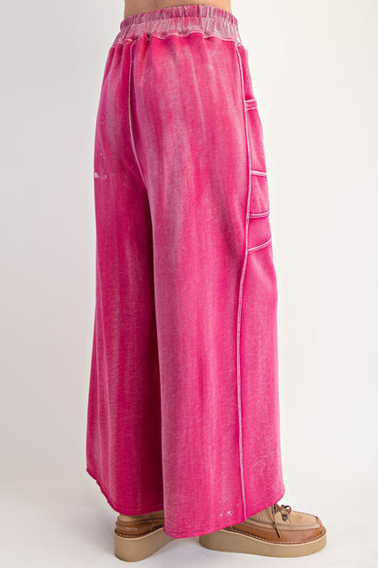 "Margot" Wide Leg French Terry Pants in Fuchsia