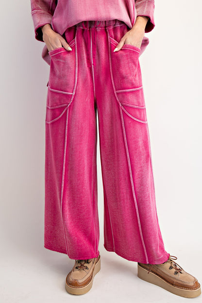 "Margot" Wide Leg French Terry Pants in Fuchsia