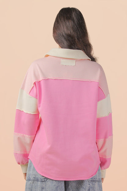 "Kenzie" Color Block Knit Top in Pink & Cream