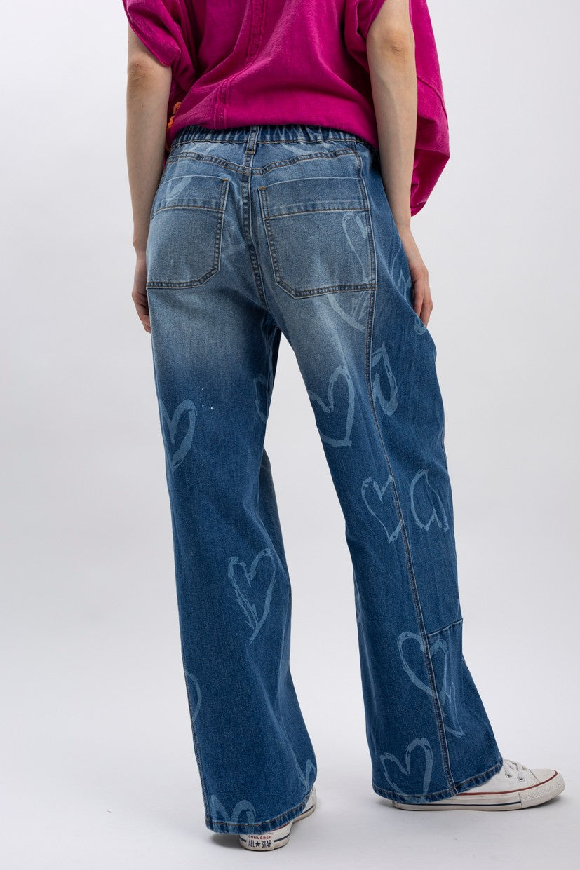 "Lovely" Abstract Heart Barrel Jeans