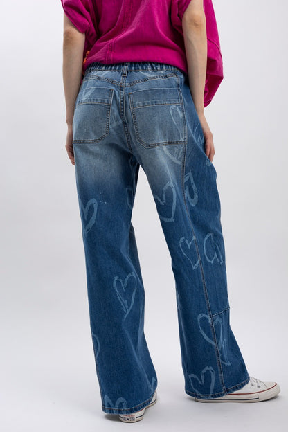 "Lovely" Abstract Heart Barrel Jeans