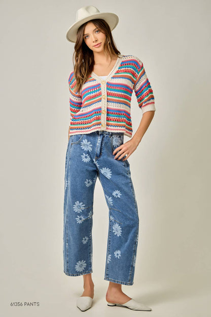 "Jeannie" Crochet Fitted Cardigan Multicolor