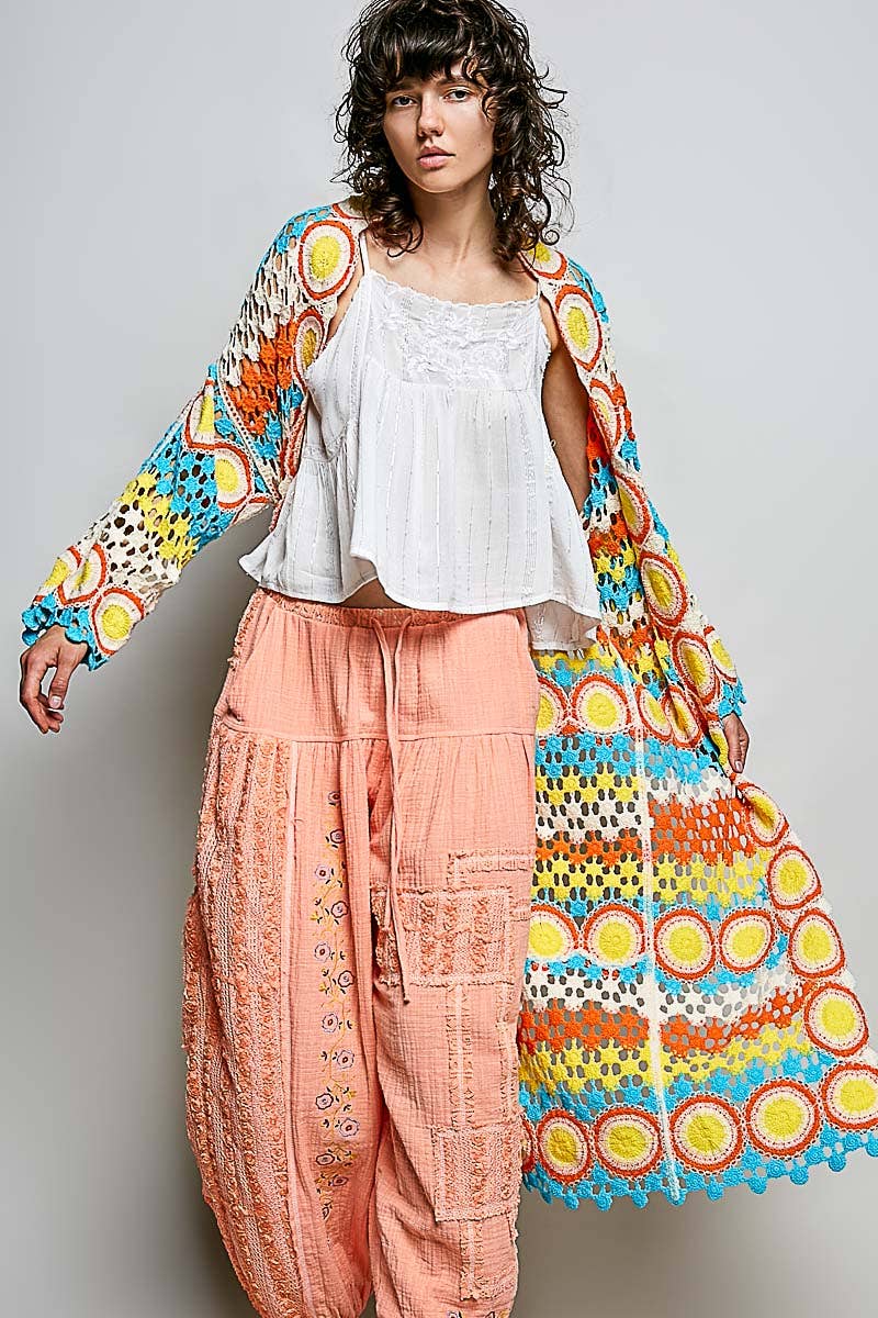"Maisey" Crochet Open-Knit Cardigan Kimono Orange