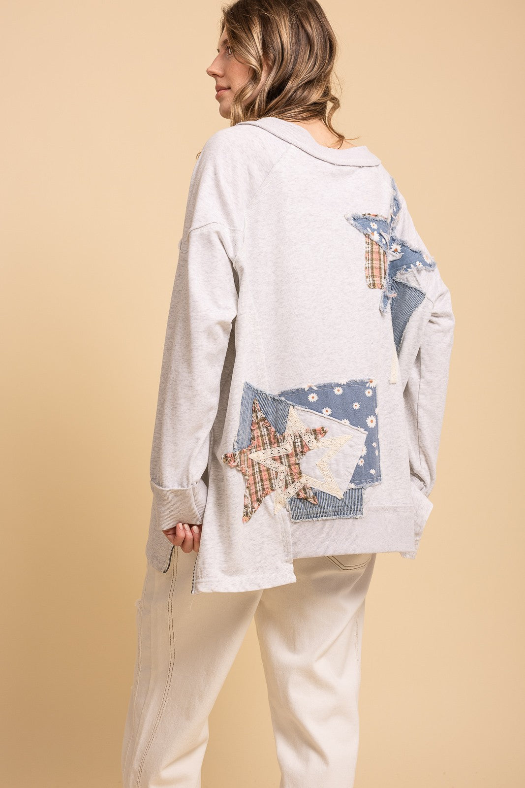 "Joey" Heather Gray Blue Kangaroo Pocket Top