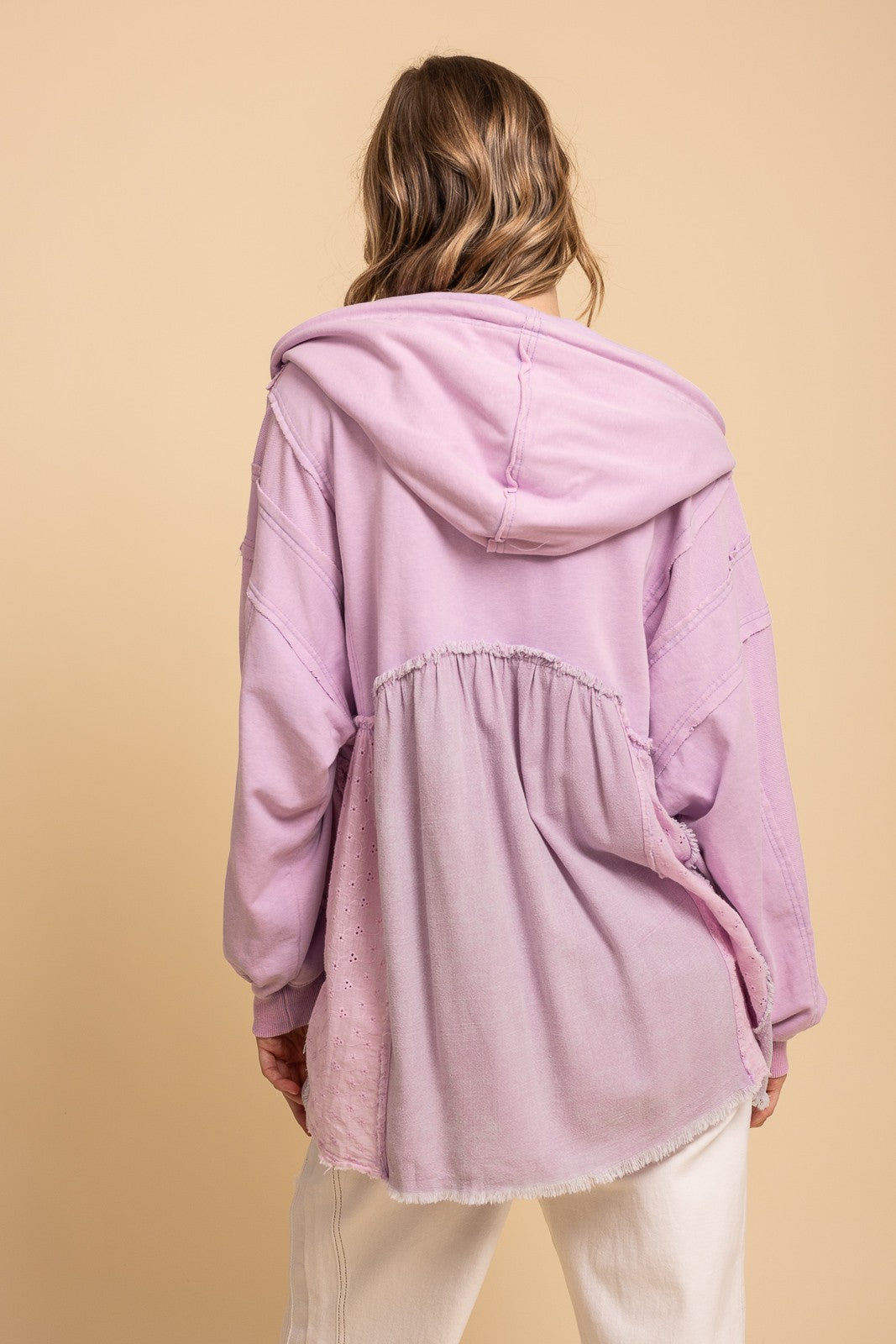 "Sweet Girl" Eyelet Babydoll Hoodie in Lavender