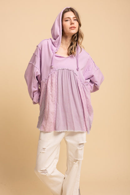"Sweet Girl" Eyelet Babydoll Hoodie in Lavender