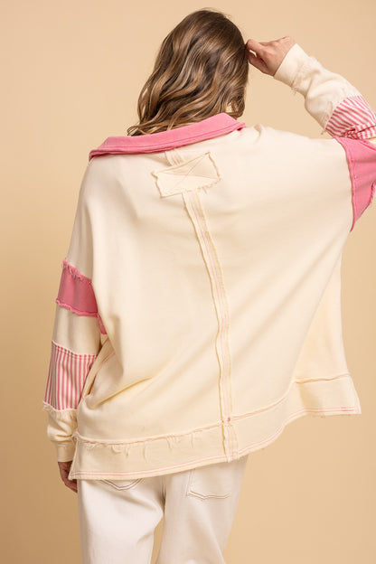 "Lexie" Stripe Collar Pullover Pink Cream