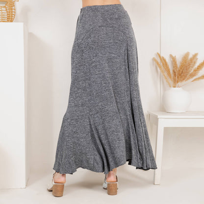 "Sarah" Prairie Maxi Skirt Denim & Lace in Latte