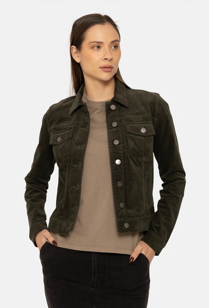 "Cordelia Green" Fitted Fine Corduroy Stretch Jacket