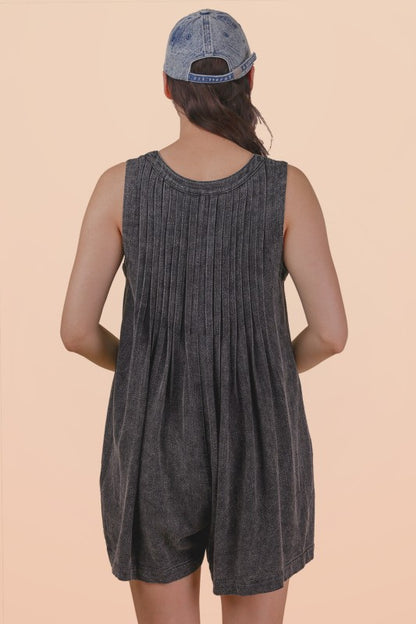 "Sweet Jumper" Pleated Shorts Romper in Washed Black