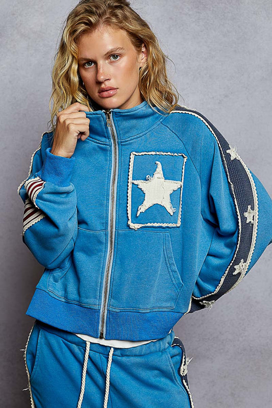 "Liberty Star" Track Suit Zip Up Jacket in Blue
