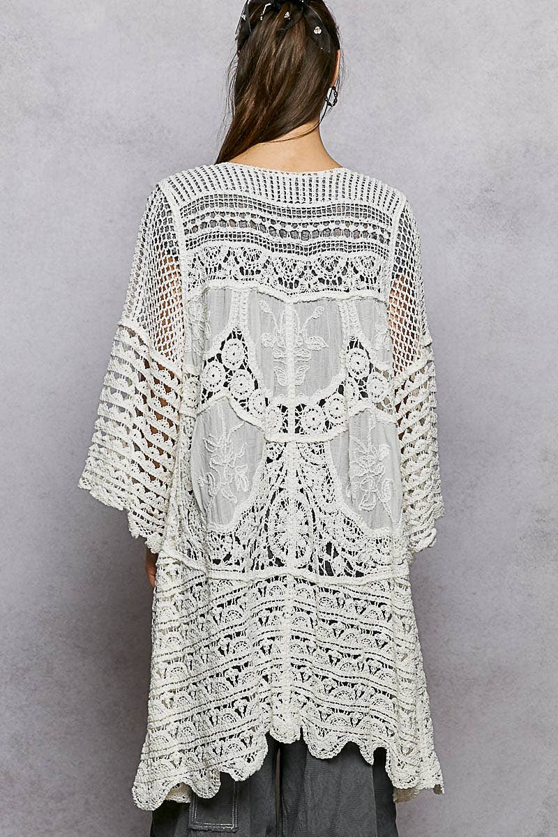 "Casey" Crochet Scalloped Edge Cardigan Off-White