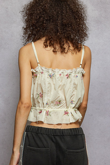 "Delight" Embroidered Poplin Top in Cream