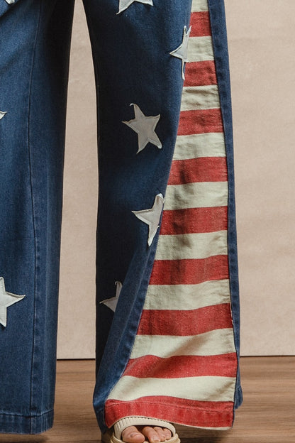 "Independence" American Flag Wide Leg Jeans