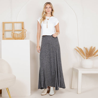 "Sarah" Prairie Maxi Skirt Denim & Lace in Latte