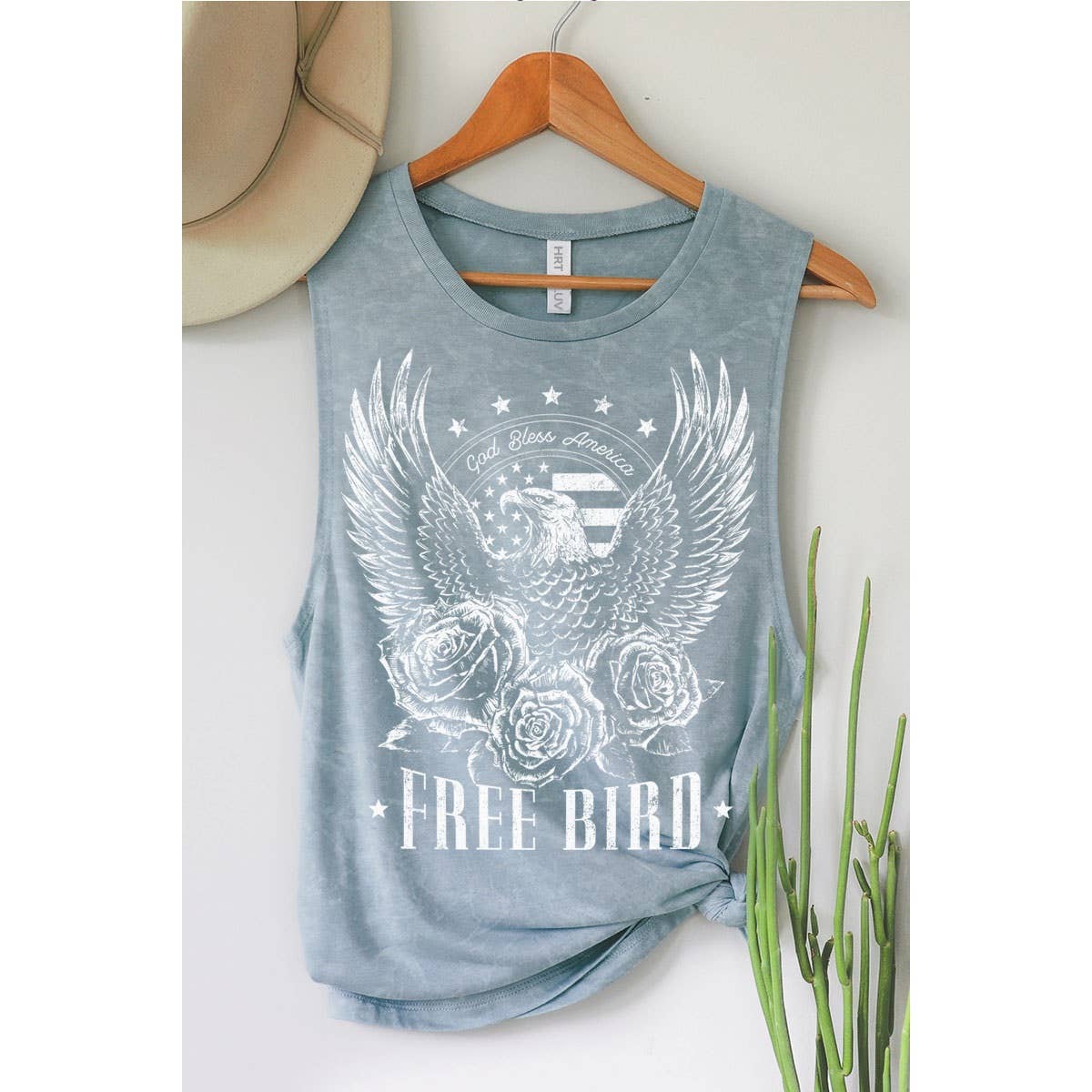 "Freebird" Mineral Wash Graphic Tee in Black
