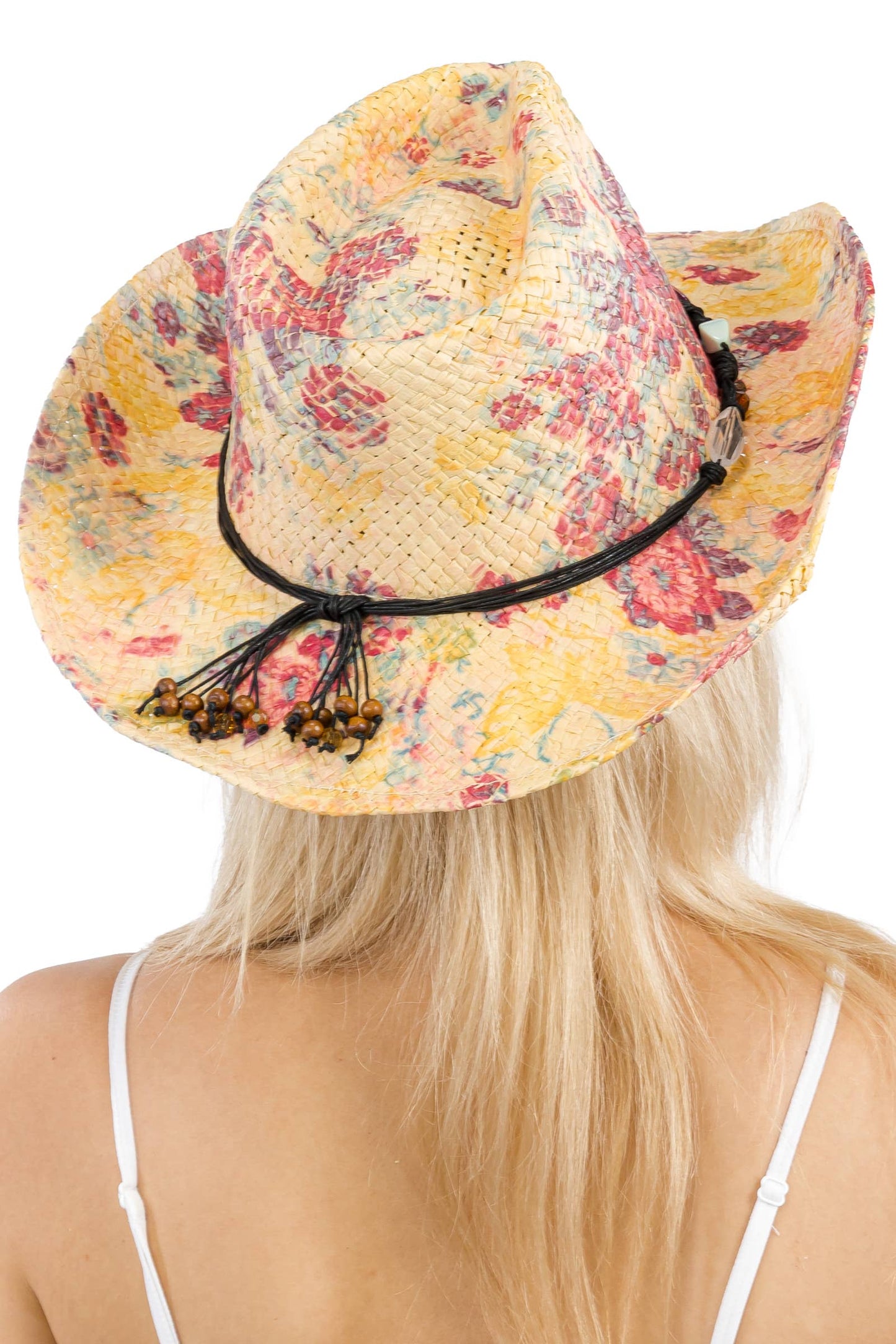 "Poppy" Floral Print Raffia Straw Cowboy Hat