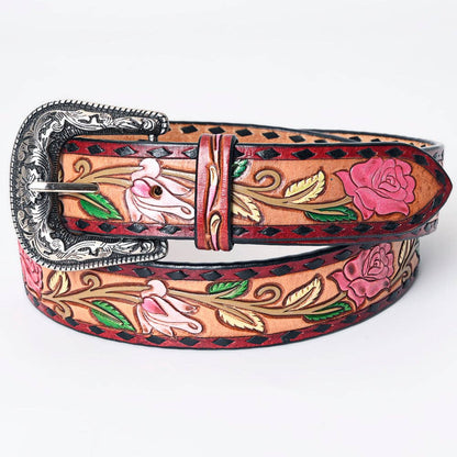 "Calla Pink" Handtooled Leather Belt