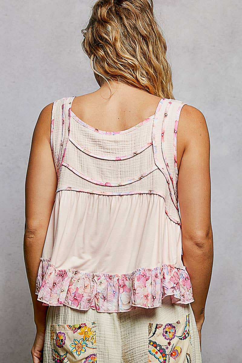 "Jersey" Square Neck Tank Top Blouse Blush Pink
