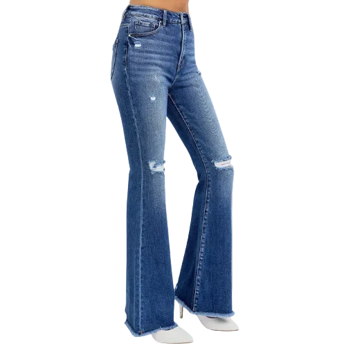 "Rhonda" Distressed Stretch Flare Jeans