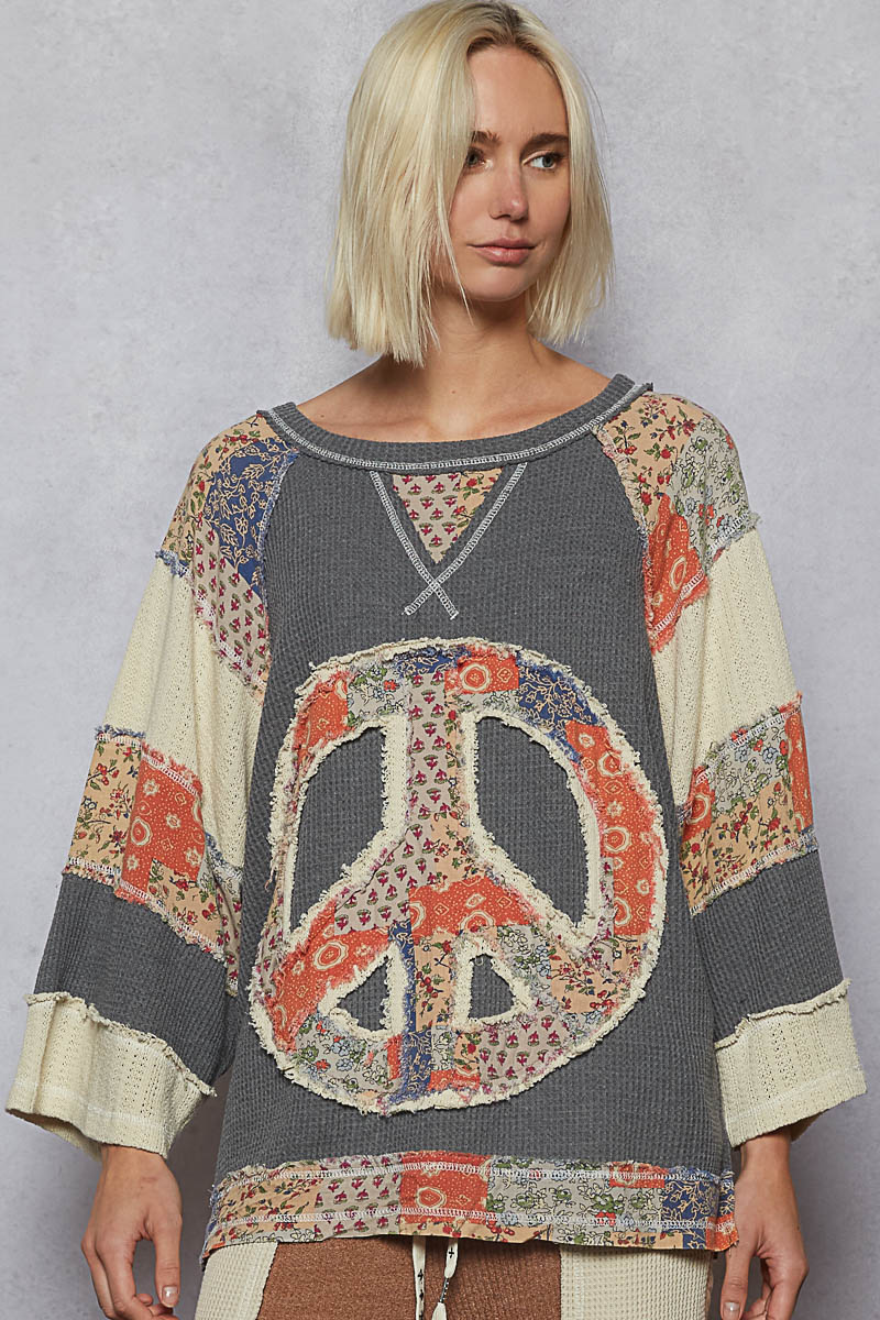 "All the Peace" Charcoal Grey Thermal Peace Top