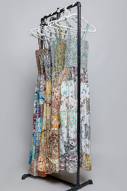 "Boho Patch" Square Neck Smocked Maxi Dress