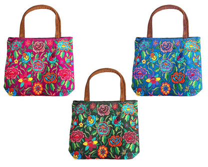 "Boho Floral" Embroidered Suede Tote Bag