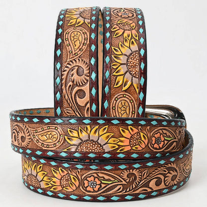 "Paisley Sun" Tooled Leather Western Belt