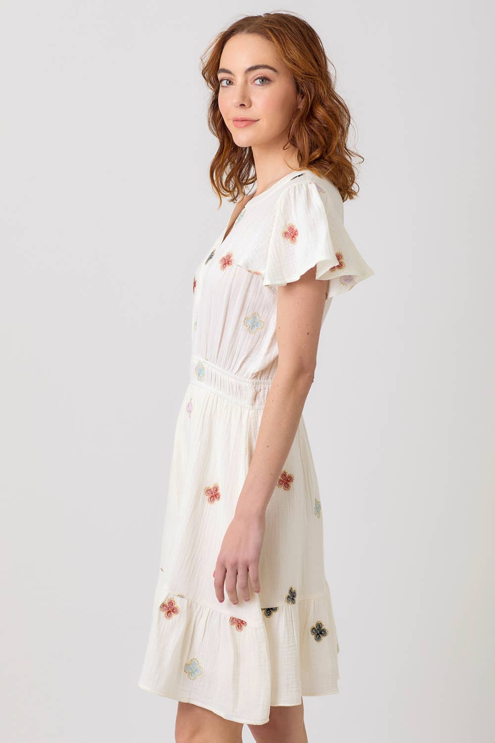"Dayna" Embroidery Double Gauze Dress in Off White