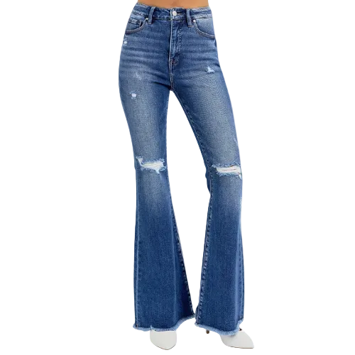 "Rhonda" Distressed Stretch Flare Jeans