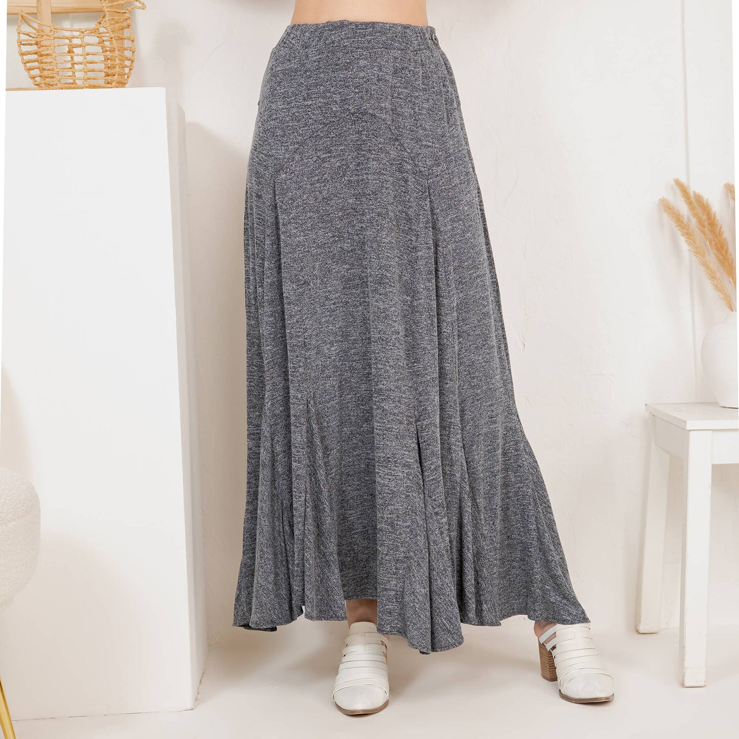 "Sarah" Prairie Maxi Skirt Denim & Lace in Latte