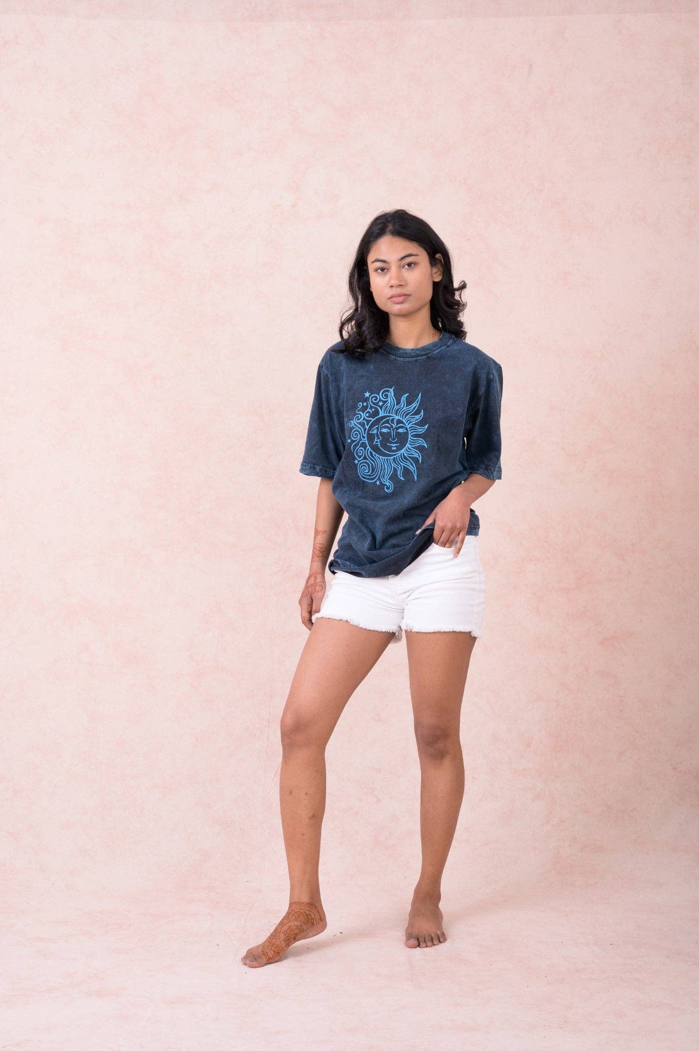 "Sun Moon" Cotton Tee Shirt in Black
