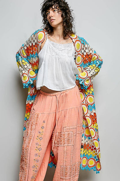 "Maisey" Crochet Open-Knit Cardigan Kimono Orange