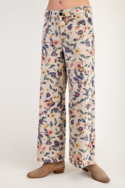 "Bloomers" Floral Print Twill Pants Lt Khaki