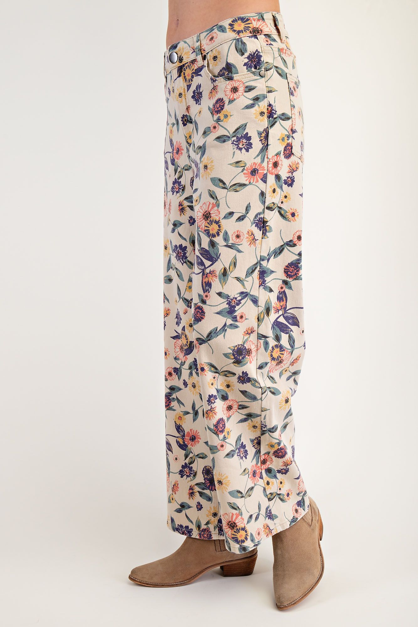 "Bloomers" Floral Print Twill Pants Lt Khaki