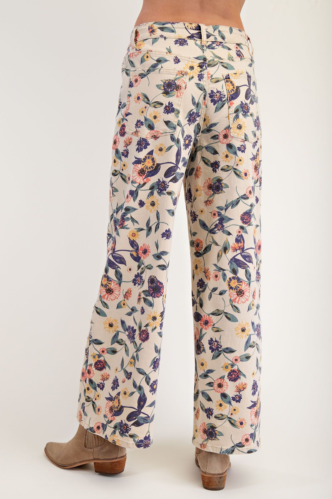"Bloomers" Floral Print Twill Pants Lt Khaki