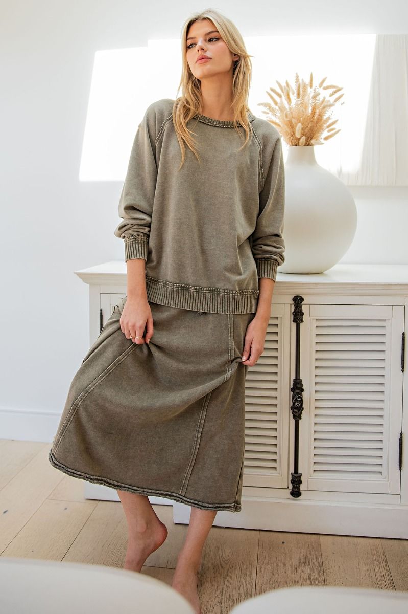 "Dani" Cargo Midi Maxi Skirt in Faded Olive