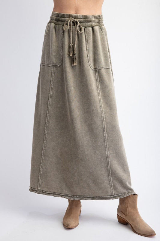 "Dani" Cargo Midi Maxi Skirt in Faded Olive