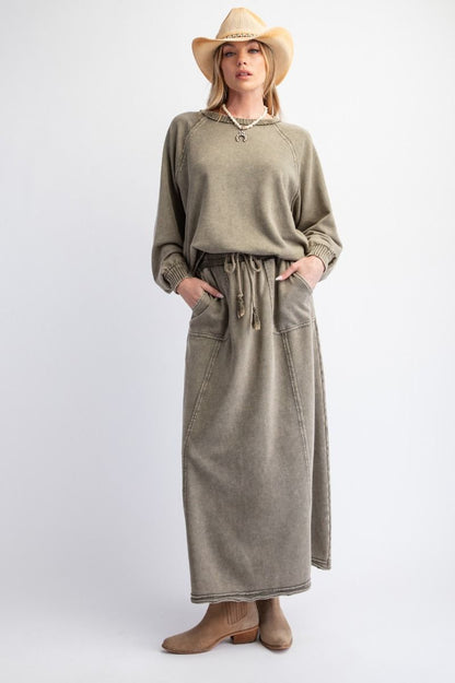 "Dani" Cargo Midi Maxi Skirt in Faded Olive
