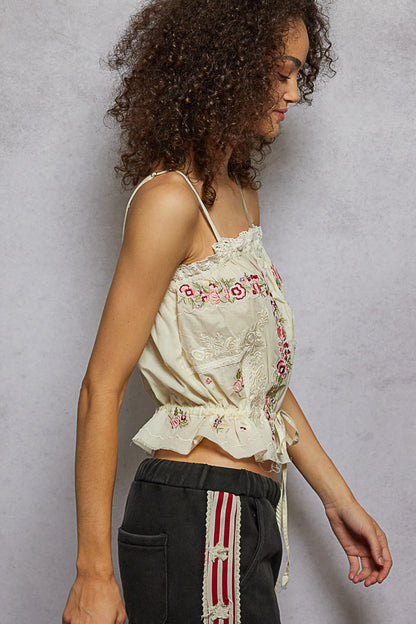"Delight" Embroidered Poplin Top in Cream