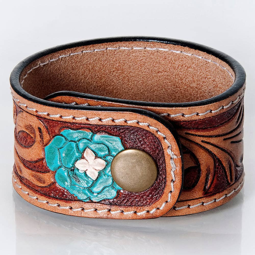 "Sun Cuff" Tooled Leather Cuff Bracelet