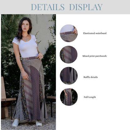 "Sarah" Prairie Maxi Skirt Denim & Lace in Latte