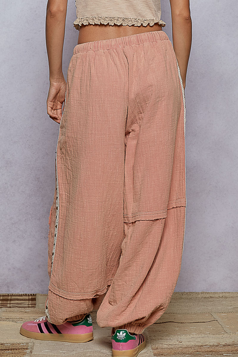 "Serena" Double Gauze Studded Joggers in Washed Pink
