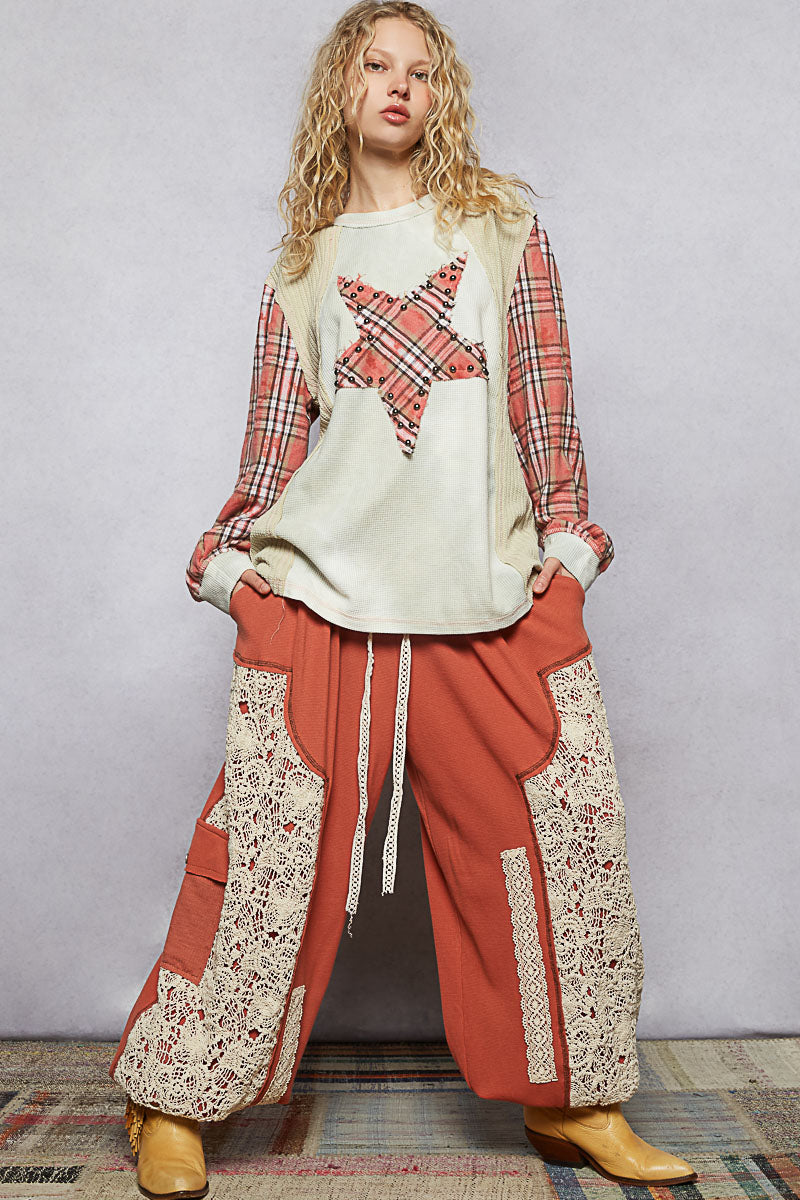 "Boho Star" Thermal Flannel Plaid Star Top