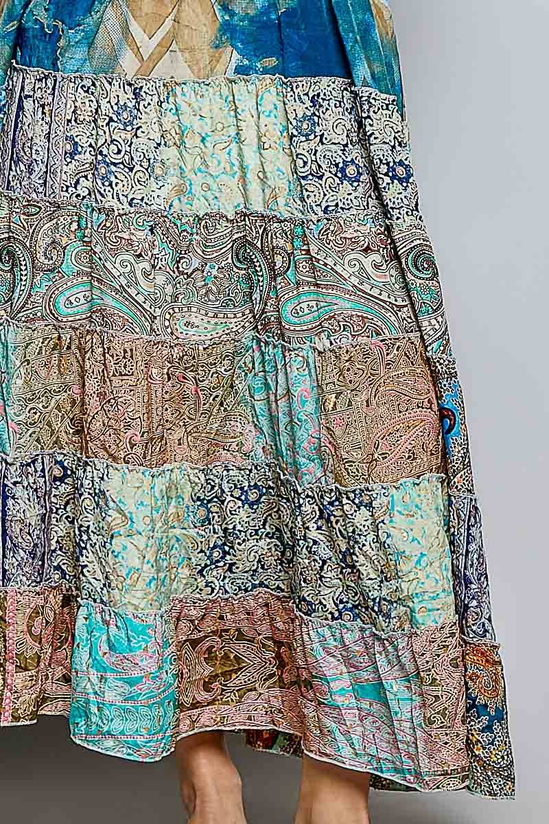 "Boho Patch" Square Neck Smocked Maxi Dress