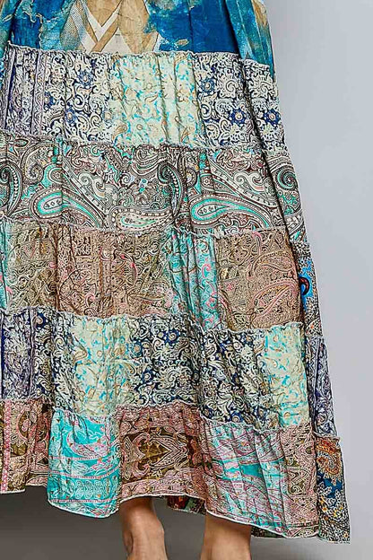 "Boho Patch" Square Neck Smocked Maxi Dress