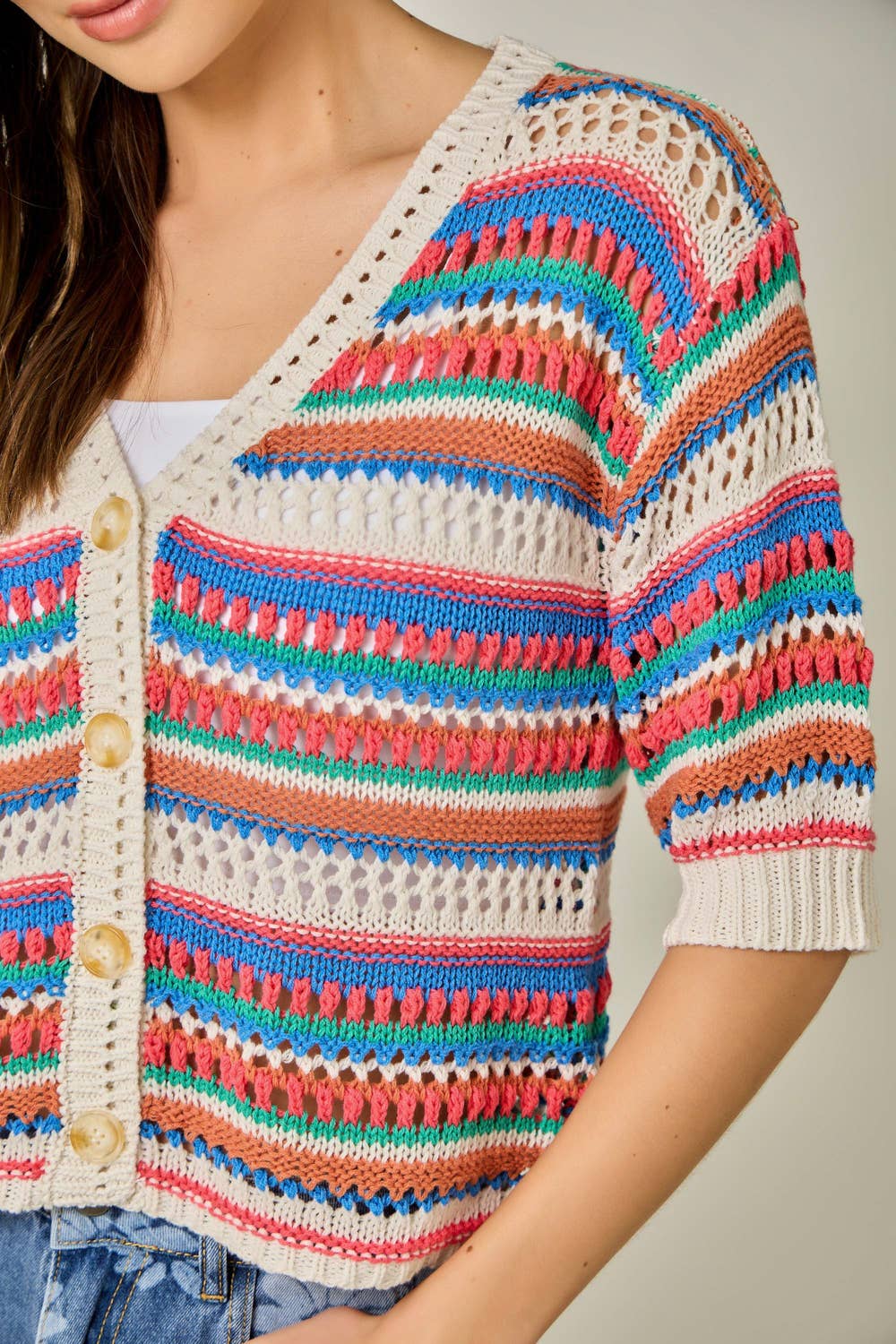 "Jeannie" Crochet Fitted Cardigan Multicolor
