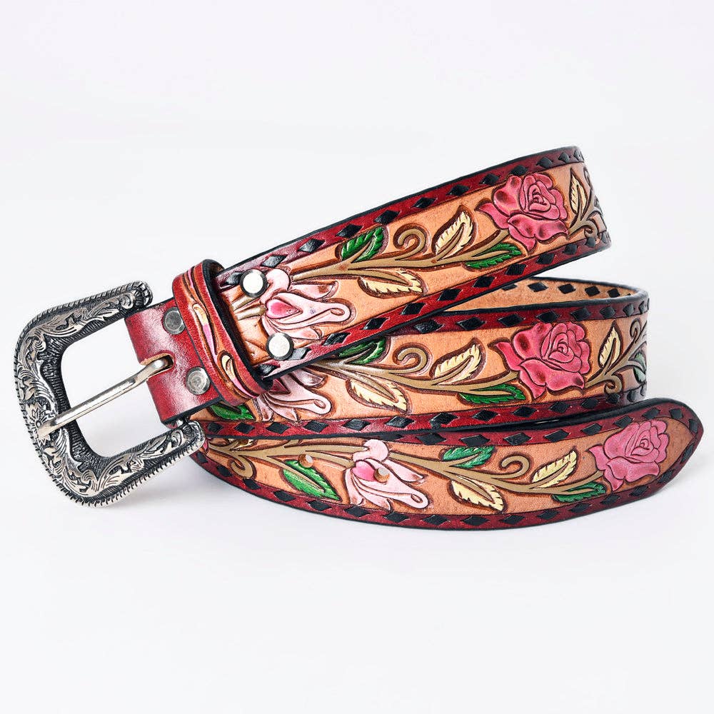 "Calla Pink" Handtooled Leather Belt